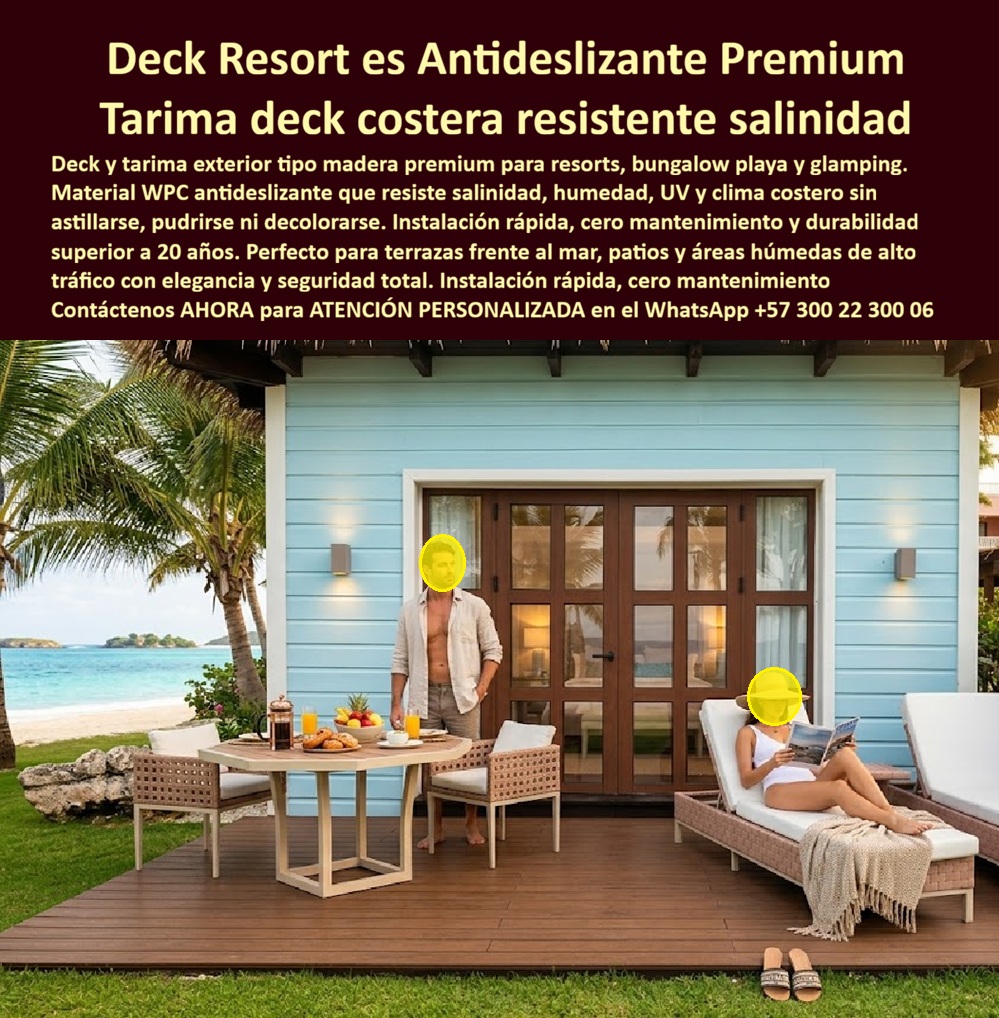 Piso Deck Resort Antideslizante Deck Exterior Tipo Madera Premium Maderplast - La imagen presenta y muestra Deck Resort Costero Antideslizante Premium: Tarima Deck Bungalow Playa Resistente Salinidad En una exclusiva terraza de bungalow frente al mar Caribe, el deck resort WPC Maderplast se presenta como una superficie elegante de color madera oscura premium. Sus tablones anchos antideslizantes con textura natural crean un espacio sofisticado y seguro, perfecto para relajarse con vista al océano. Esta tarima deck exterior resiste la agresiva salinidad marina, humedad constante, rayos UV y clima tropical sin astillarse, pudrirse ni decolorarse, manteniendo su belleza y funcionalidad durante décadas. Los decks tradicionales de madera en entornos costeros fallan rápidamente. La salinidad acelera la corrosión, el sol provoca decoloración y la humedad genera astillas y pudrición, obligando a mantenimientos frecuentes y reemplazos prematuros que afectan la experiencia de huéspedes y elevan drásticamente los costos operativos de resorts, glamping y bungalows playa. La solución superior es el deck WPC terraza habitación costera resistente al sal de Maderplast. Fabricado con composite de alta densidad, este piso deck costero WPC alta durabilidad ofrece superficie antideslizante premium, impermeabilidad total, instalación rápida y cero mantenimiento. Su estética tipo madera elegante y resistencia extrema lo convierten en la opción ideal para terrazas de resorts, patios de bungalows playa, glamping y áreas exteriores de alto tráfico. El Arq. Valentina Rojas, Directora de Diseño del Resort Paraíso Caribe, lo respalda: “Instalamos deck WPC Maderplast en 45 terrazas de bungalows frente al mar. Tras 18 meses de exposición costera, las tarimas mantienen el color, textura y antideslizante perfecto sin mantenimiento. Es la mejor solución para decks premium en entornos costeros.” Mientras otros materiales, incluso regalados, resultan carísimos por constantes reparaciones, pérdida de imagen y altos costos ocultos, el deck resort costero antideslizante premium, tarima bungalow playa resistente salinidad, deck terraza exterior glamping sin mantenimiento y piso deck glamping duradero exterior de Maderplast entregan la verdadera mejor relación calidad-economía, durabilidad extrema y tranquilidad total. Maderplast es la mejor y más viable opción que cumple y supera sus requisitos para proyectos costeros de lujo. Ofrecemos diseño, fabricación a medida, respaldo técnico y pruebas de laboratorio que garantizan resultados profesionales. Para asesoría especializada, cotización personalizada y muestras físicas, contáctenos ahora. WhatsApp: +57 300 22 300 06 Deck WPC Terraza Habitación Costera Resistente Sal Humedad, Entablado Plástico Bungalow Playa Glamping Duradero Sin Astillas, Deck Patio Exterior Piso Elegante Piso Deck Resort Antideslizante Deck Exterior Tipo Madera Premium Maderplast Deck WPC Terraza Habitación Costera Resistente Sal Humedad Entablado Plástico Bungalow Playa Glamping Duradero Sin Astillas Deck Patio Exterior Piso Elegante La imagen presenta y muestra Deck Resort Costero Antideslizante Premium: Tarima Deck Bungalow Playa Resistente Salinidad En una exclusiva terraza de bungalow frente al mar Caribe, el deck resort WPC Maderplast se presenta como una superficie elegante de color madera oscura premium. Sus tablones anchos antideslizantes con textura natural crean un espacio sofisticado y seguro, perfecto para relajarse con vista al océano. Esta tarima deck exterior resiste la agresiva salinidad marina, humedad constante, rayos UV y clima tropical sin astillarse, pudrirse ni decolorarse, manteniendo su belleza y funcionalidad durante décadas. Los decks tradicionales de madera en entornos costeros fallan rápidamente. La salinidad acelera la corrosión, el sol provoca decoloración y la humedad genera astillas y pudrición, obligando a mantenimientos frecuentes y reemplazos prematuros que afectan la experiencia de huéspedes y elevan drásticamente los costos operativos de resorts, glamping y bungalows playa. La solución superior es el deck WPC terraza habitación costera resistente al sal de Maderplast. Fabricado con composite de alta densidad, este piso deck costero WPC alta durabilidad ofrece superficie antideslizante premium, impermeabilidad total, instalación rápida y cero mantenimiento. Su estética tipo madera elegante y resistencia extrema lo convierten en la opción ideal para terrazas de resorts, patios de bungalows playa, glamping y áreas exteriores de alto tráfico. El Arq. Valentina Rojas, Directora de Diseño del Resort Paraíso Caribe, lo respalda: “Instalamos deck WPC Maderplast en 45 terrazas de bungalows frente al mar. Tras 18 meses de exposición costera, las tarimas mantienen el color, textura y antideslizante perfecto sin mantenimiento. Es la mejor solución para decks premium en entornos costeros.” Mientras otros materiales, incluso regalados, resultan carísimos por constantes reparaciones, pérdida de imagen y altos costos ocultos, el deck resort costero antideslizante premium, tarima bungalow playa resistente salinidad, deck terraza exterior glamping sin mantenimiento y piso deck glamping duradero exterior de Maderplast entregan la verdadera mejor relación calidad-economía, durabilidad extrema y tranquilidad total. Maderplast es la mejor y más viable opción que cumple y supera sus requisitos para proyectos costeros de lujo. Ofrecemos diseño, fabricación a medida, respaldo técnico y pruebas de laboratorio que garantizan resultados profesionales. Para asesoría especializada, cotización personalizada y muestras físicas, contáctenos ahora. WhatsApp: +57 300 22 300 06