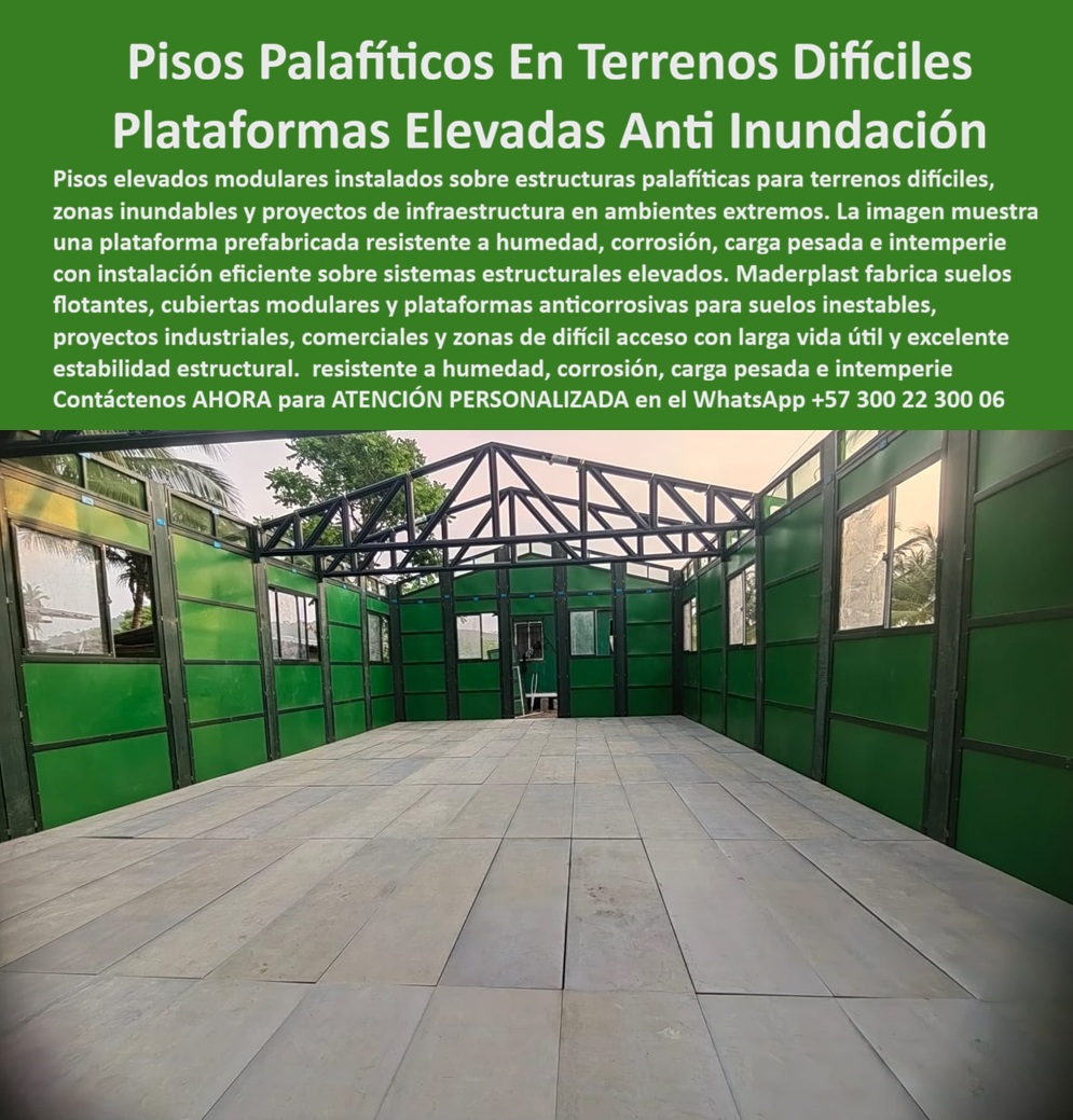 Pisos Flotantes Palafíticos Instalación Pilotes Suelos Difíciles Maderplast - Esta imagen presenta caso éxito real de Plataformas Elevadas Palafíticas: Pisos Deck Modulares para Terrenos Difíciles e Inundables En un proyecto sobre terreno inestable, la plataforma elevada palafítica WPC Maderplast ofrece una solución técnica robusta y eficiente. Este piso deck modular elevado se instala sobre estructura palafítica, creando una superficie gris de alta resistencia con excelente estabilidad, drenaje natural y durabilidad superior. Ideal para zonas inundables, terrenos difíciles, manglares y proyectos en condiciones extremas, donde otros materiales fallan rápidamente. Los sistemas tradicionales de madera o concreto en terrenos complicados sufren corrosión acelerada, pudrición, hundimientos y deformaciones por humedad constante, inundaciones y carga pesada. Esto genera altos costos de mantenimiento, riesgos estructurales y tiempos de inactividad que comprometen la viabilidad del proyecto. La solución definitiva son las plataformas elevadas palafíticas anticorrosivas de Maderplast. Fabricadas con composite WPC de alta densidad, estas tarimas elevadas modulares son completamente impermeables, resistentes a humedad extrema, corrosión y carga pesada continua. Ofrecen instalación rápida, excelente estabilidad estructural, cero mantenimiento y larga vida útil incluso en las condiciones más adversas. Perfectas para muelles, senderos elevados, plataformas industriales y construcciones en zonas inundables. El Ing. Andrés Felipe Torres, Gerente de Proyectos de Infraestructura, lo confirma: “Instalamos plataformas elevadas palafíticas WPC Maderplast en zona inundable para proyecto costero. Tras 14 meses de condiciones extremas, las plataformas mantienen total estabilidad, cero deformaciones y excelente resistencia a carga. Es la mejor solución para pisos elevados en terrenos difíciles.” Con plataforma elevada palafítica terrenos difíciles, piso deck modular anti inundación, tarima elevada resistente humedad corrosión, deck palafítico para zonas inundables y plataforma modular elevada carga pesada, Maderplast elimina los problemas típicos y entrega la mejor relación calidad-economía, seguridad y tranquilidad estructural. Maderplast es la mejor y más viable opción que cumple y supera sus requisitos para plataformas elevadas en terrenos difíciles, zonas inundables y proyectos de infraestructura exigente. Ofrecemos diseño modular, alta resistencia técnica y respaldo con pruebas de laboratorio extremas. Para asesoría especializada, cotización personalizada y muestras físicas, contáctenos ahora. WhatsApp: +57 300 22 300 06 Plataforma Elevada Anticorrosiva Para Zonas Inundables, Piso Elevado Anticorrosivo Resistente Carga Pesada Continua, Cubierta modular tráfico pesado intemperie A Pisos Flotantes Palafíticos Instalación Pilotes Suelos Difíciles Maderplast Plataforma Elevada Anticorrosiva Para Zonas Inundables Piso Elevado Anticorrosivo Resistente Carga Pesada Continua Cubierta modular tráfico pesado intemperie A Esta imagen presenta caso éxito real de Plataformas Elevadas Palafíticas: Pisos Deck Modulares para Terrenos Difíciles e Inundables En un proyecto sobre terreno inestable, la plataforma elevada palafítica WPC Maderplast ofrece una solución técnica robusta y eficiente. Este piso deck modular elevado se instala sobre estructura palafítica, creando una superficie gris de alta resistencia con excelente estabilidad, drenaje natural y durabilidad superior. Ideal para zonas inundables, terrenos difíciles, manglares y proyectos en condiciones extremas, donde otros materiales fallan rápidamente. Los sistemas tradicionales de madera o concreto en terrenos complicados sufren corrosión acelerada, pudrición, hundimientos y deformaciones por humedad constante, inundaciones y carga pesada. Esto genera altos costos de mantenimiento, riesgos estructurales y tiempos de inactividad que comprometen la viabilidad del proyecto. La solución definitiva son las plataformas elevadas palafíticas anticorrosivas de Maderplast. Fabricadas con composite WPC de alta densidad, estas tarimas elevadas modulares son completamente impermeables, resistentes a humedad extrema, corrosión y carga pesada continua. Ofrecen instalación rápida, excelente estabilidad estructural, cero mantenimiento y larga vida útil incluso en las condiciones más adversas. Perfectas para muelles, senderos elevados, plataformas industriales y construcciones en zonas inundables. El Ing. Andrés Felipe Torres, Gerente de Proyectos de Infraestructura, lo confirma: “Instalamos plataformas elevadas palafíticas WPC Maderplast en zona inundable para proyecto costero. Tras 14 meses de condiciones extremas, las plataformas mantienen total estabilidad, cero deformaciones y excelente resistencia a carga. Es la mejor solución para pisos elevados en terrenos difíciles.” Con plataforma elevada palafítica terrenos difíciles, piso deck modular anti inundación, tarima elevada resistente humedad corrosión, deck palafítico para zonas inundables y plataforma modular elevada carga pesada, Maderplast elimina los problemas típicos y entrega la mejor relación calidad-economía, seguridad y tranquilidad estructural. Maderplast es la mejor y más viable opción que cumple y supera sus requisitos para plataformas elevadas en terrenos difíciles, zonas inundables y proyectos de infraestructura exigente. Ofrecemos diseño modular, alta resistencia técnica y respaldo con pruebas de laboratorio extremas. Para asesoría especializada, cotización personalizada y muestras físicas, contáctenos ahora. WhatsApp: +57 300 22 300 06