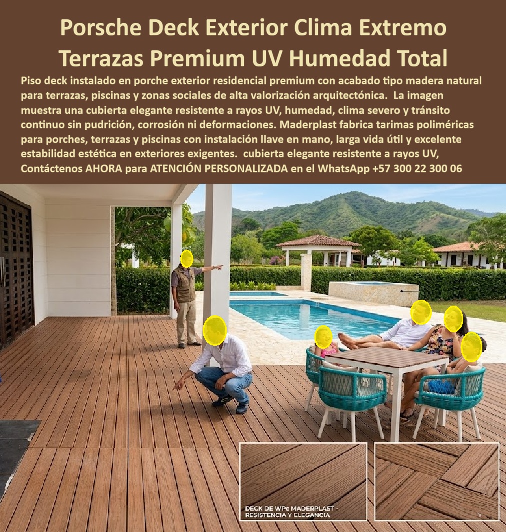 Porche Deck Exterior Resistente Clima Suelos Premium Terraza Maderplast - Porsche Deck Exterior Resistente Clima Suelos Premium Terraza Maderplast — Cubiertas Porches Resistentes Humedad Instalación Fácil, Cubierta Exterior Elegante Piscina Resistente UV Garantizado, Piso Tarima Polimérica Instalación Llave en Mano Deck WPC color madera natural instalado en porche exterior de casa campestre con piscina rectangular, pérgola de sombra, mobiliario de terraza y montañas al fondo: eso es lo que muestra esta imagen, y lo que demuestra es que Maderplast fabrica el piso deck resistente UV para porche casa campestre que soporta sol directo, lluvias torrenciales, salpicaduras de cloro y tránsito continuo sin decoloración, sin pudrición, sin una sola astilla y sin un solo peso invertido en mantenimiento durante más de veinte años certificados. La tarima plástica borde de piscina antideslizante con patrón de instalación diagonal en zona social y recto en contorno de piscina cubre toda la superficie exterior con un acabado veteado cedro natural que el cliente exigió como alternativa definitiva a la madera teca, porque en clima cálido húmedo la madera natural dura máximo dos años antes de agrietarse, hincharse y perder color, obligando a ciclos de lijado, barnizado y reposición que duplican la inversión original antes de cumplir el tercer año. El deck WPC para terraza exterior con piscina fabricado por Maderplast elimina ese ciclo destructivo con un material sólido, impermeable, resistente a químicos de piscina y con huella de carbono de 0.77, procesado bajo controles industriales rigurosos y respaldado con pruebas de laboratorio verificables en video en youtube.com/@maderplasSA donde se documenta resistencia a impacto con mazo de construcción, retroexcavadora y rotomartillo. El deck madera plástica para zona social exterior y el piso terraza exterior clima cálido sin mantenimiento comparten la misma ingeniería de núcleo sólido que permite instalación sobre estructura metálica elevada sin obra húmeda, sin escombros y sin interrumpir el uso de la vivienda, con entrega llave en mano que incluye asesoría técnica, planos acotados en milímetros, fichas técnicas descargables y ajustes en obra sin costo adicional. El deck WPC resistente humedad para casa de campo, la tarima polimérica para porche con instalación llave en mano y el piso deck decorativo para terraza residencial premium responden a una misma certeza técnica: la inversión inicial en Maderplast se traduce inmediatamente en la eliminación del cien por ciento de los costos de mantenimiento, óxido, pudrición y reemplazo que convierten cualquier material tradicional en un pasivo financiero disfrazado de ahorro, porque los productos de la competencia resultan carísimos incluso regalados por sus falsas garantías, reclamos no atendidos, reparaciones constantes, pérdida de imagen y costos ocultos que superan varias veces el valor del producto original. Así lo certifica el Arq. Julián Méndez, Director de Diseño de Méndez & Asociados Arquitectura, quien en enero de 2024 especificó deck WPC Maderplast para doscientos ochenta metros cuadrados de terraza exterior, porche y borde de piscina en Anapoima: instalación completada en diez días, catorce meses de exposición a sol directo y lluvias torrenciales con cero deformación y cero decoloración, sin un solo gasto de mantenimiento por parte del cliente, razón por la cual ya especifica Maderplast en tres proyectos adicionales. El deck exterior piscina resistente cloro y salinidad, el suelo WPC para terraza cubierta y descubierta, el piso deck para proyecto turístico glamping terraza, la tarima exterior resistente lluvia sol tropical sin pudrición, el deck WPC para borde piscina casa campestre elegante, el piso terraza flotante exterior modular fácil instalación y el deck sintético para porche exterior garantía veinte años son variantes del mismo sistema constructivo que Maderplast diseña, fabrica e instala con capacidad para cotización personalizada, renders, prototipos funcionales y producción en serie, porque cuando se trata de cubierta exterior elegante piscina resistente UV garantizado, Maderplast es el fabricante colombiano que convierte ideas en piezas reales con experiencia comprobada en plásticos técnicos y fabricación a medida. Solicite asesoría especializada directa con el Departamento de Ingeniería Maderplast en el WhatsApp +57 300 22 300 06 o al correo ingenieria@maderplast.co, y compruebe con fichas técnicas, certificados de laboratorio y testimonios reales por qué Maderplast es la decisión que firma el profesional con total tranquilidad. Cubiertas Porches Resistentes Humedad Instalación Fácil, Cubierta Exterior Elegante Piscina Resistente UV Garantizado, Piso Tarima polimérica instalación llave mano Porche Deck Exterior Resistente Clima Suelos Premium Terraza Maderplast Cubiertas Porches Resistentes Humedad Instalación Fácil Cubierta Exterior Elegante Piscina Resistente UV Garantizado Piso Tarima polimérica instalación llave mano Porsche Deck Exterior Resistente Clima Suelos Premium Terraza Maderplast — Cubiertas Porches Resistentes Humedad Instalación Fácil, Cubierta Exterior Elegante Piscina Resistente UV Garantizado, Piso Tarima Polimérica Instalación Llave en Mano Deck WPC color madera natural instalado en porche exterior de casa campestre con piscina rectangular, pérgola de sombra, mobiliario de terraza y montañas al fondo: eso es lo que muestra esta imagen, y lo que demuestra es que Maderplast fabrica el piso deck resistente UV para porche casa campestre que soporta sol directo, lluvias torrenciales, salpicaduras de cloro y tránsito continuo sin decoloración, sin pudrición, sin una sola astilla y sin un solo peso invertido en mantenimiento durante más de veinte años certificados. La tarima plástica borde de piscina antideslizante con patrón de instalación diagonal en zona social y recto en contorno de piscina cubre toda la superficie exterior con un acabado veteado cedro natural que el cliente exigió como alternativa definitiva a la madera teca, porque en clima cálido húmedo la madera natural dura máximo dos años antes de agrietarse, hincharse y perder color, obligando a ciclos de lijado, barnizado y reposición que duplican la inversión original antes de cumplir el tercer año. El deck WPC para terraza exterior con piscina fabricado por Maderplast elimina ese ciclo destructivo con un material sólido, impermeable, resistente a químicos de piscina y con huella de carbono de 0.77, procesado bajo controles industriales rigurosos y respaldado con pruebas de laboratorio verificables en video en youtube.com/@maderplasSA donde se documenta resistencia a impacto con mazo de construcción, retroexcavadora y rotomartillo. El deck madera plástica para zona social exterior y el piso terraza exterior clima cálido sin mantenimiento comparten la misma ingeniería de núcleo sólido que permite instalación sobre estructura metálica elevada sin obra húmeda, sin escombros y sin interrumpir el uso de la vivienda, con entrega llave en mano que incluye asesoría técnica, planos acotados en milímetros, fichas técnicas descargables y ajustes en obra sin costo adicional. El deck WPC resistente humedad para casa de campo, la tarima polimérica para porche con instalación llave en mano y el piso deck decorativo para terraza residencial premium responden a una misma certeza técnica: la inversión inicial en Maderplast se traduce inmediatamente en la eliminación del cien por ciento de los costos de mantenimiento, óxido, pudrición y reemplazo que convierten cualquier material tradicional en un pasivo financiero disfrazado de ahorro, porque los productos de la competencia resultan carísimos incluso regalados por sus falsas garantías, reclamos no atendidos, reparaciones constantes, pérdida de imagen y costos ocultos que superan varias veces el valor del producto original. Así lo certifica el Arq. Julián Méndez, Director de Diseño de Méndez & Asociados Arquitectura, quien en enero de 2024 especificó deck WPC Maderplast para doscientos ochenta metros cuadrados de terraza exterior, porche y borde de piscina en Anapoima: instalación completada en diez días, catorce meses de exposición a sol directo y lluvias torrenciales con cero deformación y cero decoloración, sin un solo gasto de mantenimiento por parte del cliente, razón por la cual ya especifica Maderplast en tres proyectos adicionales. El deck exterior piscina resistente cloro y salinidad, el suelo WPC para terraza cubierta y descubierta, el piso deck para proyecto turístico glamping terraza, la tarima exterior resistente lluvia sol tropical sin pudrición, el deck WPC para borde piscina casa campestre elegante, el piso terraza flotante exterior modular fácil instalación y el deck sintético para porche exterior garantía veinte años son variantes del mismo sistema constructivo que Maderplast diseña, fabrica e instala con capacidad para cotización personalizada, renders, prototipos funcionales y producción en serie, porque cuando se trata de cubierta exterior elegante piscina resistente UV garantizado, Maderplast es el fabricante colombiano que convierte ideas en piezas reales con experiencia comprobada en plásticos técnicos y fabricación a medida. Solicite asesoría especializada directa con el Departamento de Ingeniería Maderplast en el WhatsApp +57 300 22 300 06 o al correo ingenieria@maderplast.co, y compruebe con fichas técnicas, certificados de laboratorio y testimonios reales por qué Maderplast es la decisión que firma el profesional con total tranquilidad.