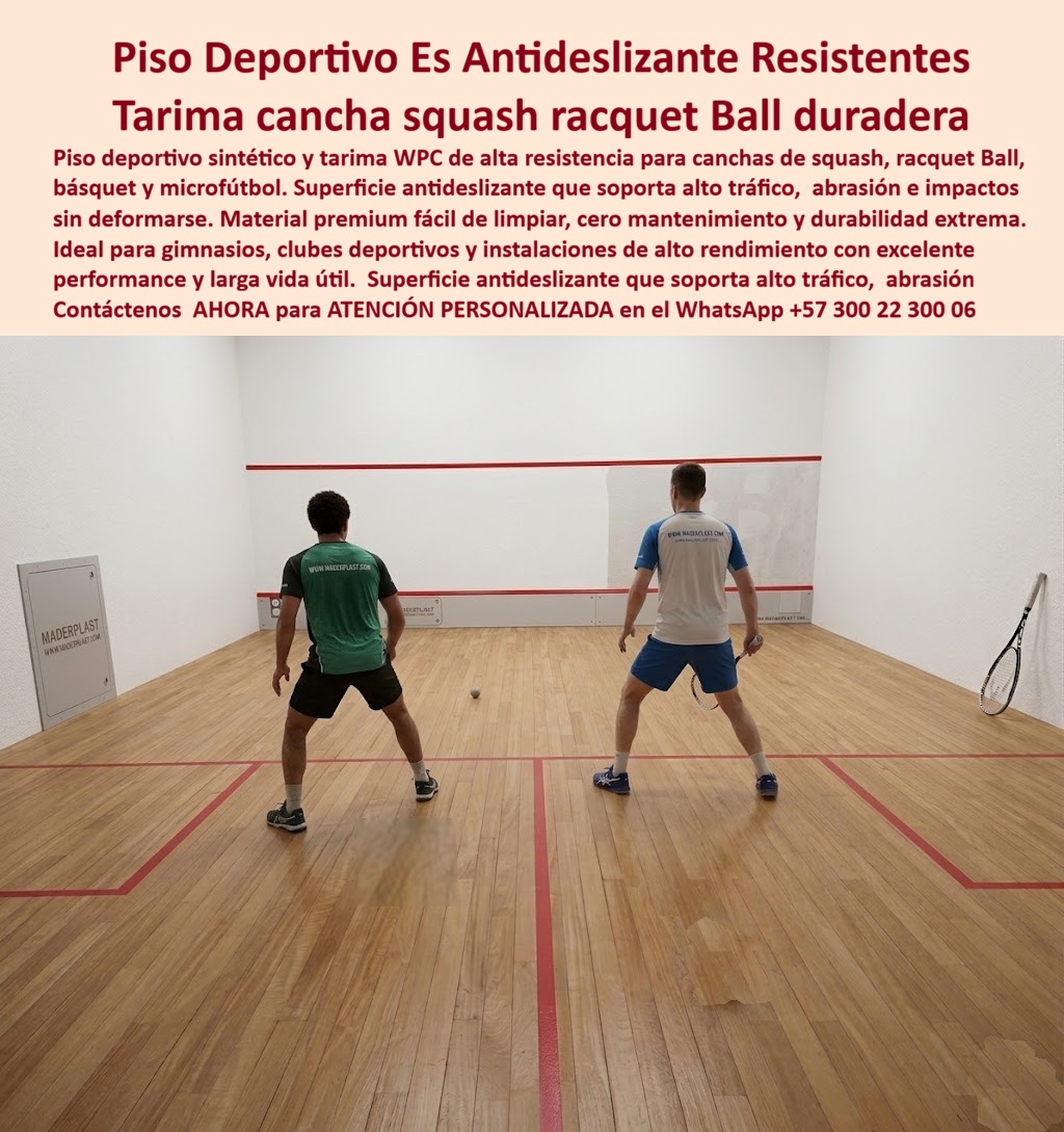 Suelo Deportivo Sintético Cancha Racquetball Deck Squash Fuertes Maderplast - Esta imagen presenta Suelo Deportivo Sintético Cancha Racquetball Deck Squash Fuertes Maderplast — Piso Deportivo Antideslizante Resistente Alto Rendimiento, Pisos Deportivos Deck Para Squash Racquetball Básquet Microfútbol Piso deportivo WPC color madera clara tipo maple instalado en cancha de squash con líneas reglamentarias rojas perfectamente demarcadas, paredes blancas, caja eléctrica con logo MADERPLAST visible y dos jugadores con camisetas www.maderplast.com disputando un punto sobre una superficie que soporta el impacto repetido de la pelota a alta velocidad, los giros bruscos del calzado deportivo y la abrasión constante del juego competitivo sin mostrar una sola marca de deformación, una sola astilla ni un solo punto de desgaste: ese rendimiento sostenido sin mantenimiento es exactamente lo que Maderplast fabrica, instala llave en mano y garantiza con durabilidad extrema para gimnasios, clubes deportivos e instalaciones de alto rendimiento. El piso deportivo WPC para cancha de squash que muestra esta imagen ofrece rebote uniforme certificado, superficie antideslizante premium y resistencia a abrasión de calzado deportivo porque su formulación de madera plástica WPC de núcleo sólido no se astilla, no se deforma bajo impacto y conserva su acabado tipo madera maple con color integral permanente que elimina por completo la necesidad de lijado periódico y las tres capas de barniz que la madera maple importada exige cada año con cierre obligatorio de canchas durante dos semanas completas. El suelo sintético racquetball resistente impactos, la tarima deportiva antideslizante para gimnasio club y el piso WPC cancha deportiva sin lijado ni barniz resuelven el problema crónico que todo director deportivo conoce: la madera natural en canchas de squash y racquetball exige un presupuesto anual de mantenimiento que supera los ocho millones de pesos por cancha entre lijado, barnizado, cierre y pérdida de ingresos por membresías durante las semanas de inactividad forzada, mientras los socios se quejan del cierre y del olor químico del barniz que impregna las instalaciones. Así lo certifica el Prof. Santiago Herrera, Director Deportivo de Club Racquet Bogotá, quien en noviembre de 2023 instaló piso deportivo WPC Maderplast en cuatro canchas de squash que antes tenían madera maple importada: después de dieciocho meses con uso diario de torneos, clases y juego libre, el rebote permanece uniforme con cero astillas, cero deformación en zonas de impacto de pelota y sin haber lijado ni barnizado una sola vez, mientras la instalación se completó en doce días sin cerrar las canchas un solo día adicional y el ahorro anual en mantenimiento financia la membresía de quince socios nuevos. El suelo deportivo para cancha básquet microfútbol, el piso sintético tipo madera para squash court, la tarima WPC deportiva resistente abrasión calzado, el suelo para cancha racquetball rebote certificado, el piso deportivo plástico para club deportivo indoor, la tarima cancha squash resistente impacto pelota, el suelo WPC para instalación deportiva alto rendimiento, el piso deportivo cero mantenimiento para gimnasio, la tarima sintética cancha multideportiva indoor, el piso WPC para polideportivo y club de squash y el suelo deportivo para proyecto de cancha racquetball son variantes del mismo sistema constructivo fabricado con procesos industriales controlados, experiencia comprobada en plásticos técnicos y capacidad de producción a medida en Colombia para clubes, polideportivos, colegios y centros de alto rendimiento de cualquier escala. Los pisos de madera importada resultan carísimos incluso regalados por sus cierres recurrentes, costos de lijado y barnizado, pérdida de socios por inactividad y deterioro progresivo que ningún ahorro inicial compensa. Las pruebas extremas de resistencia a impacto y coeficiente de deslizamiento están documentadas en video en youtube.com/@maderplasSA con fichas técnicas descargables. Solicite cotización, planos o producción en serie en el WhatsApp +57 300 22 300 06 o escriba a ingenieria@maderplast.co, porque Maderplast es la decisión que firma el director deportivo con total tranquilidad sabiendo que sus canchas permanecerán abiertas los trescientos sesenta y cinco días del año sin interrupciones por mantenimiento. Piso Deportivo Antideslizante Resistente Alto Suelo Deportivo Sintético Cancha Racquetball Deck Squash Fuertes Maderplast - Pisos Deportivos Deck para Sq Suelo Deportivo Sintético Cancha Racquetball Deck Squash Fuertes Maderplast Piso Deportivo Antideslizante Resistente Alto Suelo Deportivo Sintético Cancha Racquetball Deck Squash Fuertes Maderplast Pisos Deportivos Deck para Sq Esta imagen presenta Suelo Deportivo Sintético Cancha Racquetball Deck Squash Fuertes Maderplast — Piso Deportivo Antideslizante Resistente Alto Rendimiento, Pisos Deportivos Deck Para Squash Racquetball Básquet Microfútbol Piso deportivo WPC color madera clara tipo maple instalado en cancha de squash con líneas reglamentarias rojas perfectamente demarcadas, paredes blancas, caja eléctrica con logo MADERPLAST visible y dos jugadores con camisetas www.maderplast.com disputando un punto sobre una superficie que soporta el impacto repetido de la pelota a alta velocidad, los giros bruscos del calzado deportivo y la abrasión constante del juego competitivo sin mostrar una sola marca de deformación, una sola astilla ni un solo punto de desgaste: ese rendimiento sostenido sin mantenimiento es exactamente lo que Maderplast fabrica, instala llave en mano y garantiza con durabilidad extrema para gimnasios, clubes deportivos e instalaciones de alto rendimiento. El piso deportivo WPC para cancha de squash que muestra esta imagen ofrece rebote uniforme certificado, superficie antideslizante premium y resistencia a abrasión de calzado deportivo porque su formulación de madera plástica WPC de núcleo sólido no se astilla, no se deforma bajo impacto y conserva su acabado tipo madera maple con color integral permanente que elimina por completo la necesidad de lijado periódico y las tres capas de barniz que la madera maple importada exige cada año con cierre obligatorio de canchas durante dos semanas completas. El suelo sintético racquetball resistente impactos, la tarima deportiva antideslizante para gimnasio club y el piso WPC cancha deportiva sin lijado ni barniz resuelven el problema crónico que todo director deportivo conoce: la madera natural en canchas de squash y racquetball exige un presupuesto anual de mantenimiento que supera los ocho millones de pesos por cancha entre lijado, barnizado, cierre y pérdida de ingresos por membresías durante las semanas de inactividad forzada, mientras los socios se quejan del cierre y del olor químico del barniz que impregna las instalaciones. Así lo certifica el Prof. Santiago Herrera, Director Deportivo de Club Racquet Bogotá, quien en noviembre de 2023 instaló piso deportivo WPC Maderplast en cuatro canchas de squash que antes tenían madera maple importada: después de dieciocho meses con uso diario de torneos, clases y juego libre, el rebote permanece uniforme con cero astillas, cero deformación en zonas de impacto de pelota y sin haber lijado ni barnizado una sola vez, mientras la instalación se completó en doce días sin cerrar las canchas un solo día adicional y el ahorro anual en mantenimiento financia la membresía de quince socios nuevos. El suelo deportivo para cancha básquet microfútbol, el piso sintético tipo madera para squash court, la tarima WPC deportiva resistente abrasión calzado, el suelo para cancha racquetball rebote certificado, el piso deportivo plástico para club deportivo indoor, la tarima cancha squash resistente impacto pelota, el suelo WPC para instalación deportiva alto rendimiento, el piso deportivo cero mantenimiento para gimnasio, la tarima sintética cancha multideportiva indoor, el piso WPC para polideportivo y club de squash y el suelo deportivo para proyecto de cancha racquetball son variantes del mismo sistema constructivo fabricado con procesos industriales controlados, experiencia comprobada en plásticos técnicos y capacidad de producción a medida en Colombia para clubes, polideportivos, colegios y centros de alto rendimiento de cualquier escala. Los pisos de madera importada resultan carísimos incluso regalados por sus cierres recurrentes, costos de lijado y barnizado, pérdida de socios por inactividad y deterioro progresivo que ningún ahorro inicial compensa. Las pruebas extremas de resistencia a impacto y coeficiente de deslizamiento están documentadas en video en youtube.com/@maderplasSA con fichas técnicas descargables. Solicite cotización, planos o producción en serie en el WhatsApp +57 300 22 300 06 o escriba a ingenieria@maderplast.co, porque Maderplast es la decisión que firma el director deportivo con total tranquilidad sabiendo que sus canchas permanecerán abiertas los trescientos sesenta y cinco días del año sin interrupciones por mantenimiento.