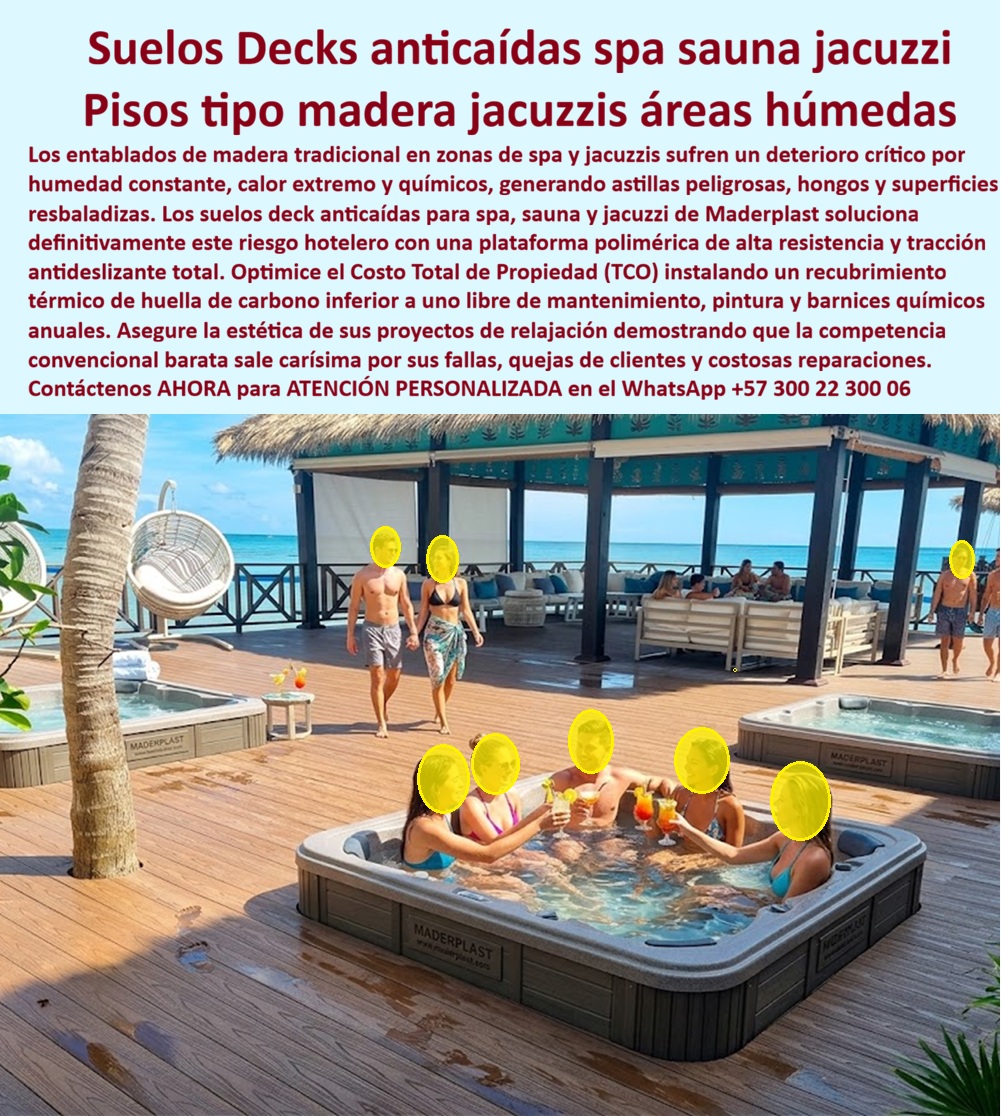 Suelos Deck Anticaídas Spa Sauna Y Jacuzzi Antideslizante Maderplast - La imagen presenta y muestra Decks Anticaídas Spa Sauna y Jacuzzi: Pisos Tipo Madera Antideslizantes para Zonas Húmedas En un lujoso resort frente al mar, el deck antideslizante WPC Maderplast rodea jacuzzis y áreas de spa creando una superficie elegante tipo madera clara que invita a caminar descalzo con total confianza. Sus tablones ofrece tracción superior incluso mojados, con drenaje eficiente que evita encharcamientos y garantiza seguridad en zonas de alta humedad, calor y uso constante. Este piso deck jacuzzi exterior antideslizante premium resiste agua, químicos de spa, humedad y tráfico intenso sin perder estética ni funcionalidad. Los entablados tradicionales de madera en spas, saunas y jacuzzis representan un riesgo permanente. La humedad constante genera astillas peligrosas, hongos, superficies resbaladizas y deterioro rápido, provocando caídas, quejas de huéspedes y costosos mantenimientos. Estos problemas afectan la experiencia wellness y elevan dramáticamente el Costo Total de Propiedad. La solución definitiva son los decks para zonas de sauna sin mantenimiento de Maderplast. Fabricados con composite WPC de alta densidad, estos pisos antideslizantes jacuzzis alta resistencia entregan tracción total en superficies mojadas, impermeabilidad, resistencia a químicos y calor, además de confort descalzo y estética premium duradera. Su instalación es rápida, requieren cero mantenimiento y ofrecen larga vida útil, ideales para hoteles, spas y áreas wellness. El Arq. Laura Sofía Vélez, Gerente de Proyectos Wellness del Resort Paraíso Tropical, lo confirma: “Instalamos decks WPC Maderplast alrededor de jacuzzis y zona spa. Tras 15 meses de uso intensivo, las tarimas mantienen excelente antideslizante, apariencia perfecta y cero mantenimiento. Es la mejor solución para decks en zonas húmedas de spas y resorts.” Maderplast elimina los costos ocultos que hacen que otros materiales, incluso regalados, salen carísimos por reparaciones, riesgos y pérdida de imagen. Con deck antideslizante jacuzzi spa zona húmeda, tarima anticaídas sauna y jacuzzi, piso deck áreas húmedas resort sin mantenimiento, deck jacuzzi exterior antideslizante premium y tarima deck sol antideslizante jacuzzis, obtiene seguridad, durabilidad y la mejor relación calidad-economía. Maderplast es la mejor y más viable opción que cumple y supera sus requisitos para pisos en zonas húmedas de spa, sauna y jacuzzi. Ofrecemos diseño, fabricación a medida y respaldo técnico comprobado. Para asesoría especializada, cotización personalizada y muestras físicas, contáctenos ahora. WhatsApp: +57 300 22 300 06 Decks Para Zonas De Sauna Sin Mantenimiento Fuertes, Pisos Tipo Madera Áreas Húmedas Elegantes, Pisos Antideslizantes Jacuzzis Alta Resistencia, Deck Sol Antideslizante Suelos Deck Anticaídas Spa Sauna Y Jacuzzi Antideslizante Maderplast Decks Para Zonas De Sauna Sin Mantenimiento Fuertes Pisos Tipo Madera Áreas Húmedas Elegantes Pisos Antideslizantes Jacuzzis Alta Resistencia Deck Sol Antideslizante La imagen presenta y muestra Decks Anticaídas Spa Sauna y Jacuzzi: Pisos Tipo Madera Antideslizantes para Zonas Húmedas En un lujoso resort frente al mar, el deck antideslizante WPC Maderplast rodea jacuzzis y áreas de spa creando una superficie elegante tipo madera clara que invita a caminar descalzo con total confianza. Sus tablones ofrece tracción superior incluso mojados, con drenaje eficiente que evita encharcamientos y garantiza seguridad en zonas de alta humedad, calor y uso constante. Este piso deck jacuzzi exterior antideslizante premium resiste agua, químicos de spa, humedad y tráfico intenso sin perder estética ni funcionalidad. Los entablados tradicionales de madera en spas, saunas y jacuzzis representan un riesgo permanente. La humedad constante genera astillas peligrosas, hongos, superficies resbaladizas y deterioro rápido, provocando caídas, quejas de huéspedes y costosos mantenimientos. Estos problemas afectan la experiencia wellness y elevan dramáticamente el Costo Total de Propiedad. La solución definitiva son los decks para zonas de sauna sin mantenimiento de Maderplast. Fabricados con composite WPC de alta densidad, estos pisos antideslizantes jacuzzis alta resistencia entregan tracción total en superficies mojadas, impermeabilidad, resistencia a químicos y calor, además de confort descalzo y estética premium duradera. Su instalación es rápida, requieren cero mantenimiento y ofrecen larga vida útil, ideales para hoteles, spas y áreas wellness. El Arq. Laura Sofía Vélez, Gerente de Proyectos Wellness del Resort Paraíso Tropical, lo confirma: “Instalamos decks WPC Maderplast alrededor de jacuzzis y zona spa. Tras 15 meses de uso intensivo, las tarimas mantienen excelente antideslizante, apariencia perfecta y cero mantenimiento. Es la mejor solución para decks en zonas húmedas de spas y resorts.” Maderplast elimina los costos ocultos que hacen que otros materiales, incluso regalados, salen carísimos por reparaciones, riesgos y pérdida de imagen. Con deck antideslizante jacuzzi spa zona húmeda, tarima anticaídas sauna y jacuzzi, piso deck áreas húmedas resort sin mantenimiento, deck jacuzzi exterior antideslizante premium y tarima deck sol antideslizante jacuzzis, obtiene seguridad, durabilidad y la mejor relación calidad-economía. Maderplast es la mejor y más viable opción que cumple y supera sus requisitos para pisos en zonas húmedas de spa, sauna y jacuzzi. Ofrecemos diseño, fabricación a medida y respaldo técnico comprobado. Para asesoría especializada, cotización personalizada y muestras físicas, contáctenos ahora. WhatsApp: +57 300 22 300 06