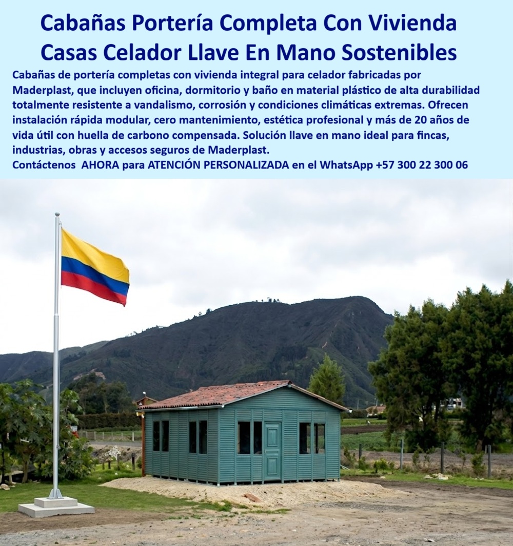 Cabaña De Portería Completa Con Vivienda Casa Celador Maderplast Casa Modulo Celaduria Con Oficina Integral Sostenible Llave En Mano garita con dormitorio y baño Cabaña Vigilantes Con Alojamiento Completo Caseta De Control Cabaña