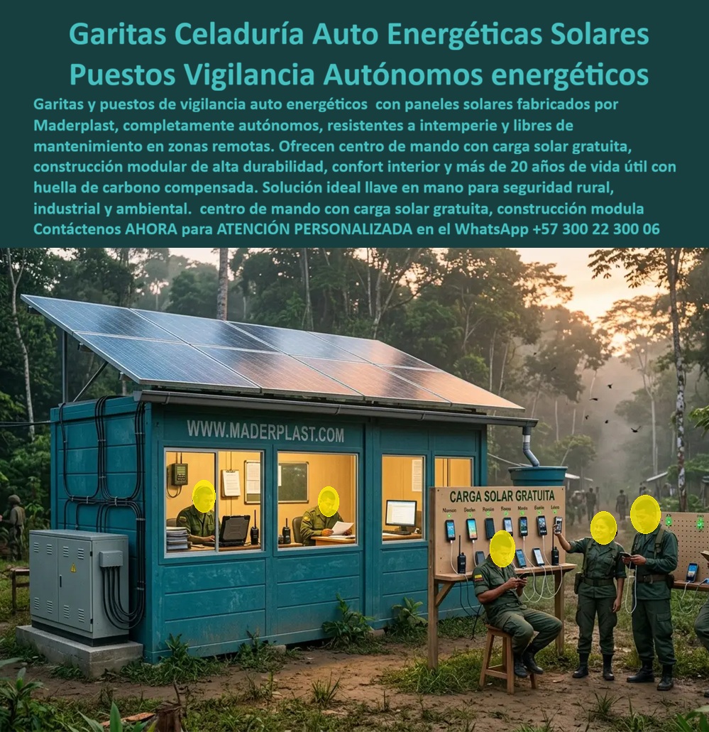 Caseta Celaduría Auto Energética Garita Puesto De Vigilancia Maderplast garita autoenergética Puesto Mando Solar Autónomo Industrial Resistente Intemperie Libre Mantenimiento Centro Mando Rural Autosuficiente Puesto Control Remoto