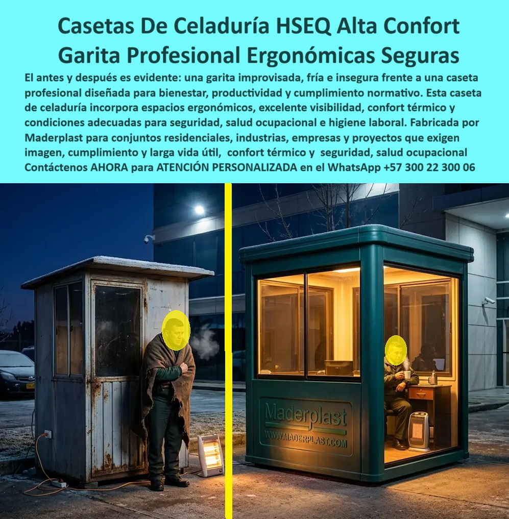 Caseta Celaduría Normalizada Garita Profesional HSEQ Maderplast caseta de control de accesos Caseta De Celaduría Confortable Y Ergonómica Caseta Vigilancia Espaciosa Prefabricada Resistente Duradera Garita Amplia Para Vigilancia A