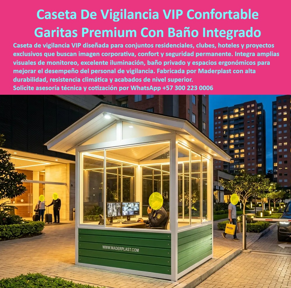 Caseta Celaduría VIP Iluminada Garita Portería Baño Privado Maderplast Garitas De Entrada Conjunto VIP Caseta Con Baño Integrado Caseta Residencial Premium Lista Para Instalación Rápida Garita Vigilancia Residencial Premium Caseta