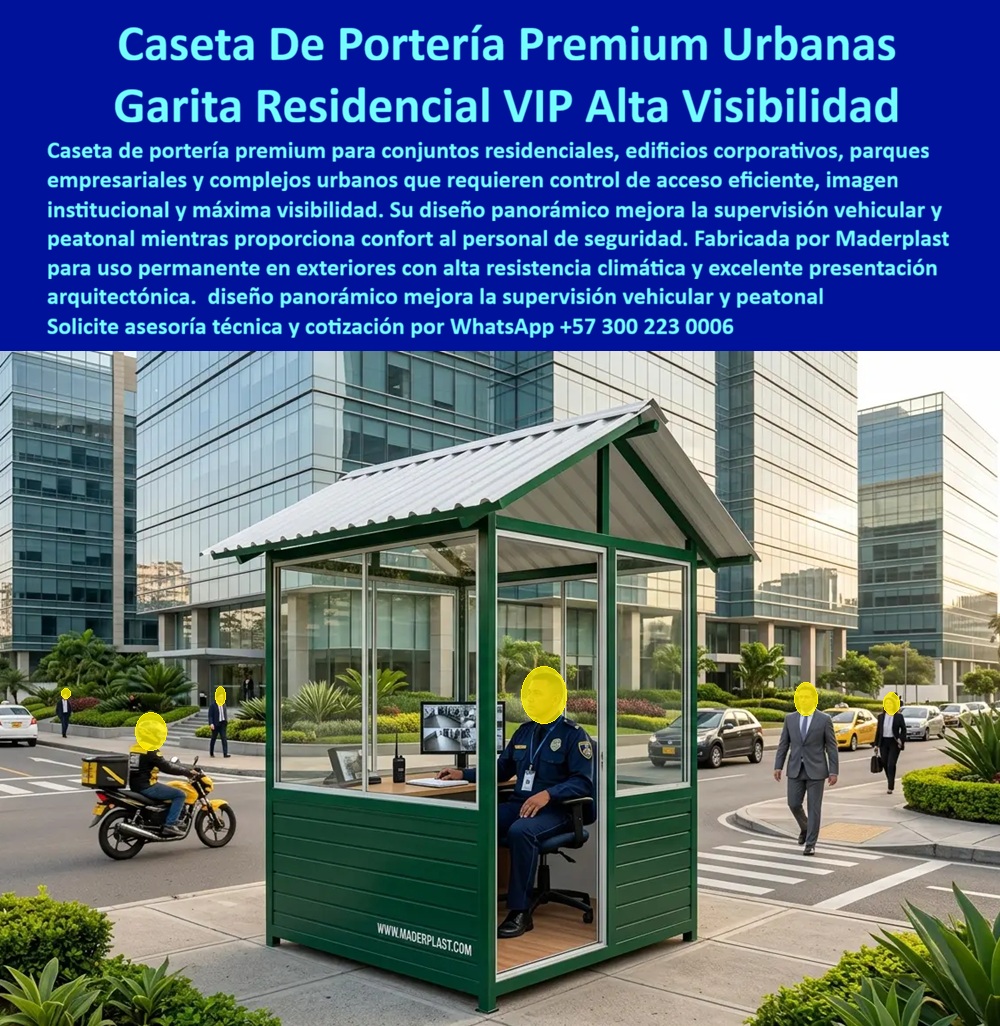 Caseta De Portería Premium Garita Residencial VIP Maderplast Caseta Portería Premium Urbana Modular Resistente Intemperie Caseta Control Acceso Conjunto Cerrado Resistente Impacto Caseta Control Acceso Torres Residenciales Garitas