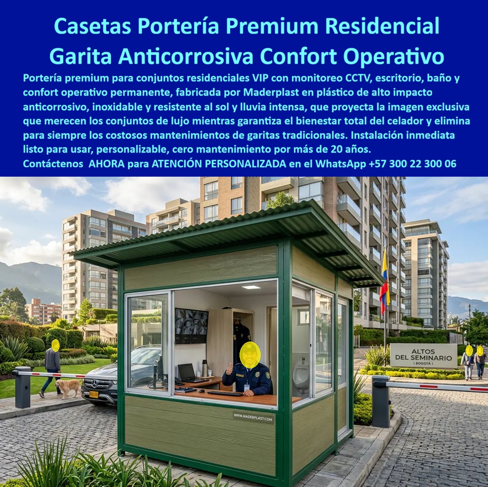 Caseta De Portería Premium Garita Residencial VIP Maderplast Portería Para Conjuntos VIP Confort Operativo Permanente Garita Residencial Anticorrosiva Resistente Sol Y Lluvia Puesto Control Acceso Porteria Inoxidable Listo Caseta A