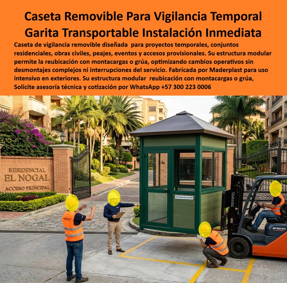 Caseta Vigilancia Removible Transportable Fácil Instalación Maderplast Garita De Vigilancia Con Movilidad Operativa caseta removible portería Garita Portátil Accesos Temporales Garita Móvil Montacargas Reubicable Plástico Durable