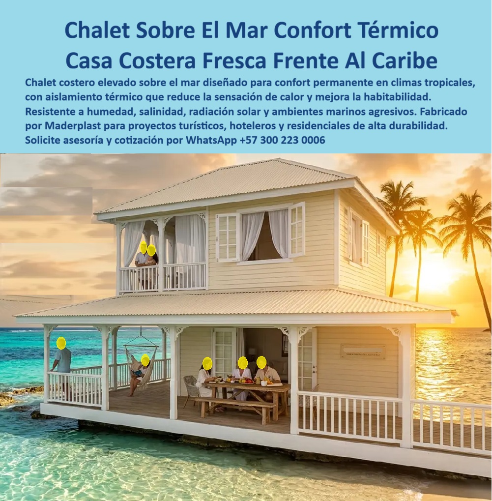 Chalet Sobre El Mar Climatizado Casa Fresca Frente Al Mar Maderplast Caseta Control Térmico Costera Modular Resistente Calor Extremo Instalada Chalet Caribe Sobre Mar Aislante Calor Garantizado Cabaña Caribeña Resistente Climas Mar