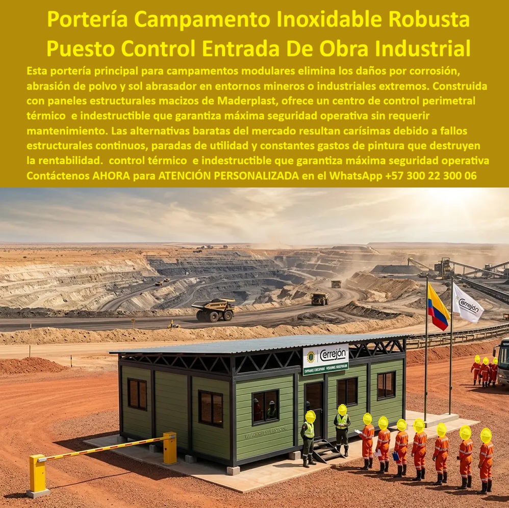 Porterias De Campamentos Portería Control Acceso Maderplast Centro De Control Perimetral Supervisión Permanente Exterior Puesto Control Entrada Obra Industrial Prefabricado Durable Garantizado Porteria Principal Campamento Modular