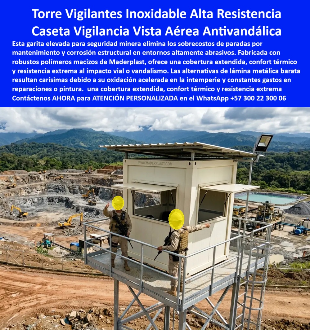 Torre Vigilante Prefabricada Alta Resistencia Impacto Exterior Maderplast Caseta Vigilancia Aérea Antivandálica Durabilidad Extrema Ambientes Agresivos Garita Elevada Para Seguridad Minera Cobertura Extendida Garita Torre Vigilancia